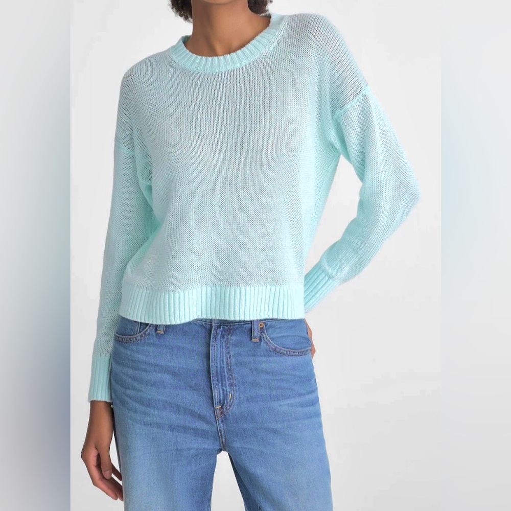 Madewell Crewneck Sweater Pullover Cropped Loose Knit Cotton Powder Blue Sz. XXL